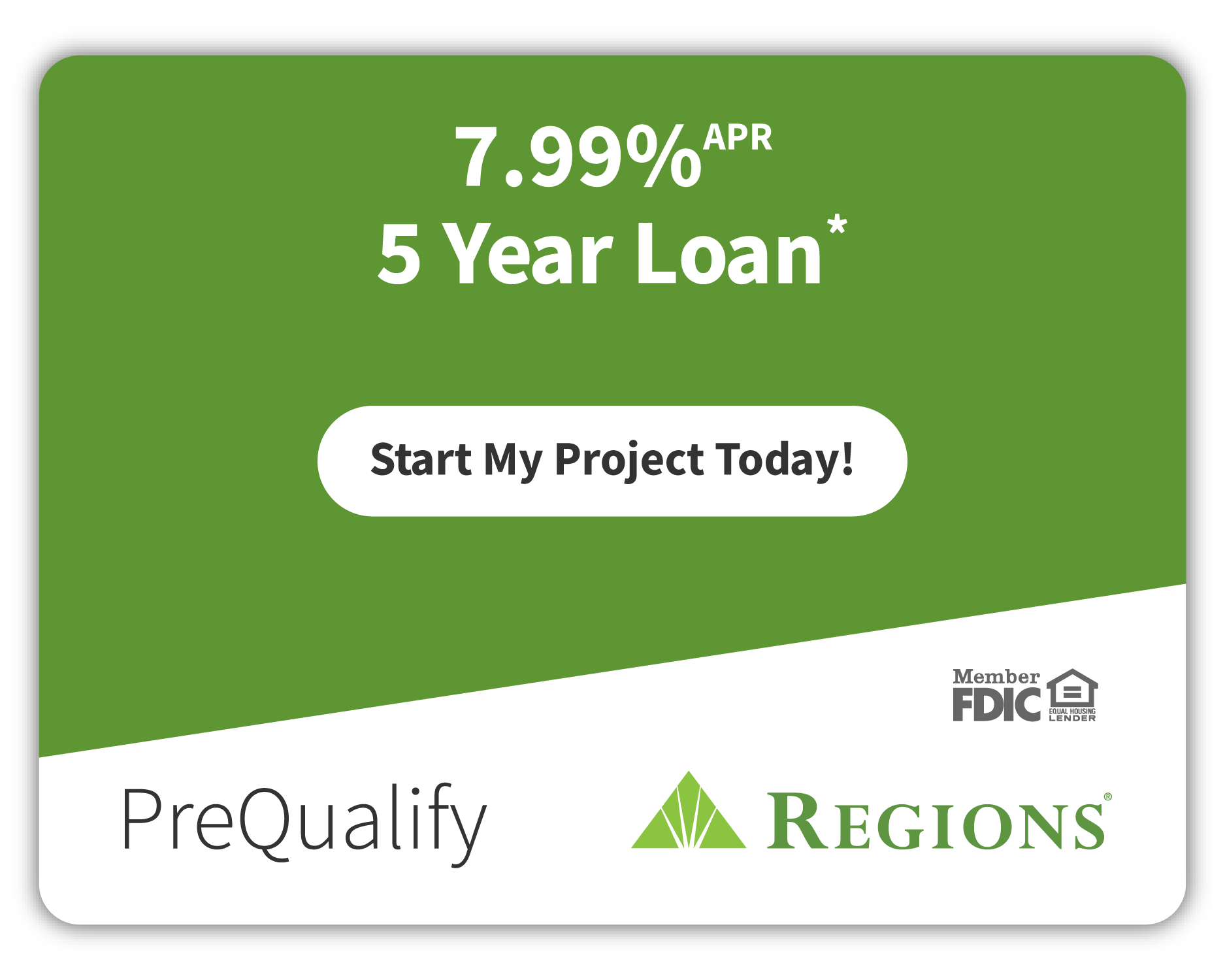 Regions Home Improvement Financing 5 Year Fixed Loan at 7.99% APR — click to PreQualify